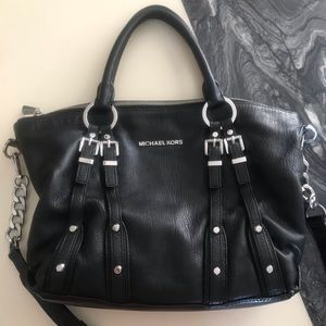 Michael Kors Black Leather Silver Chain and Studs Satchel Crossbody Bag